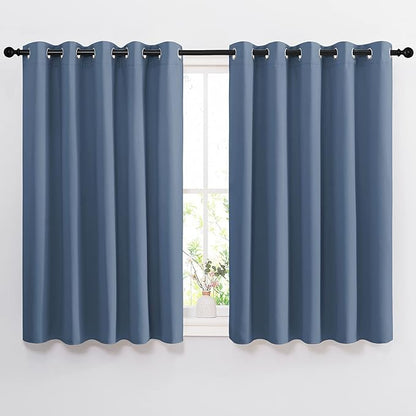 NICETOWN Bedroom Blackout Curtains and Drapes 54" L - Window Treatment Thermal Insulated Solid Grommet Blackout Draperies for Home Office (Stone Blue, 2 Panels=132" Wide)