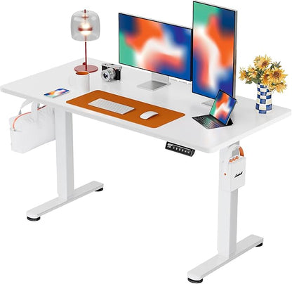 ErGear Height Adjustable Electric Standing Desk, 48 x 24 Inches Sit Stand up Desk, Memory Computer Home Office Desk with Splice Board (White)