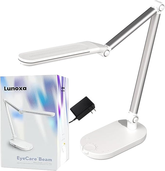 Eyecare Beam LED Desk Lamp / 3M Polarizing Light Filter Flcker-Free Eye Care Table Lamp/Anti-Bluelight & UV Light Shield Dimmable Reading Lamp (White)