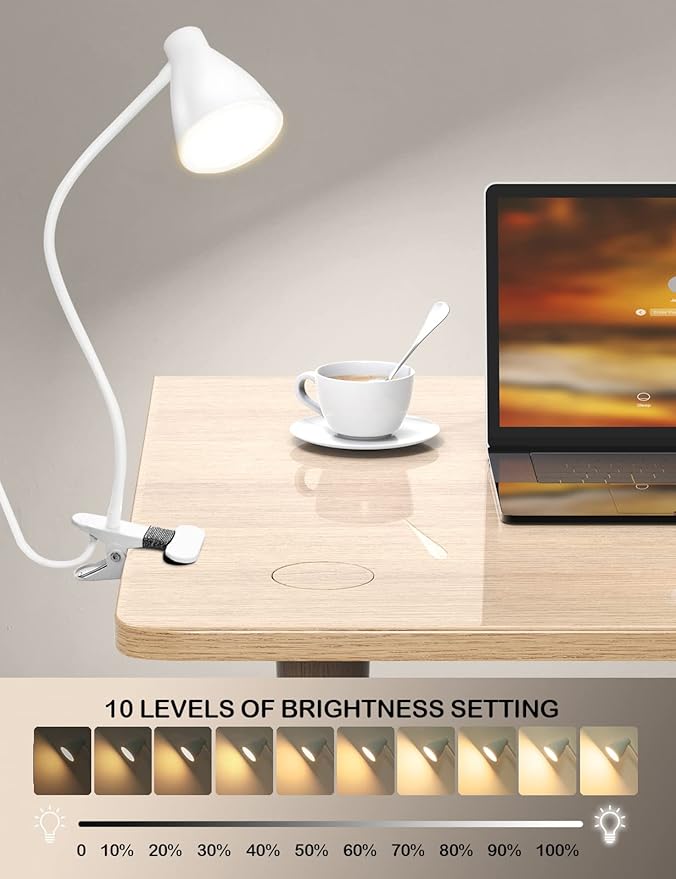 BOHON Clamp Lamp Reading Light 3 Color Modes 10 Brightness Dimmer Bedside Lamp 10W 38 LED Desk Lamp with Auto Off Timer 360° Flexible Gooseneck Clip on Light for Bed, USB Cord Include, White