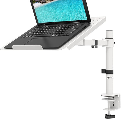 WALI Laptop Mount Arm for Desk, Laptop Tray, Fully Adjustable, up to 17 inch, 22lbs, with Vented Cooling Platform Stand (M00LP-W), White