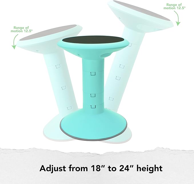 Storex Active Tilt Stool – Ergonomic Seating for Flexible Office Space and Standing Desks, Adjustable 12-24 Inch Height, Teal (00325U01C)