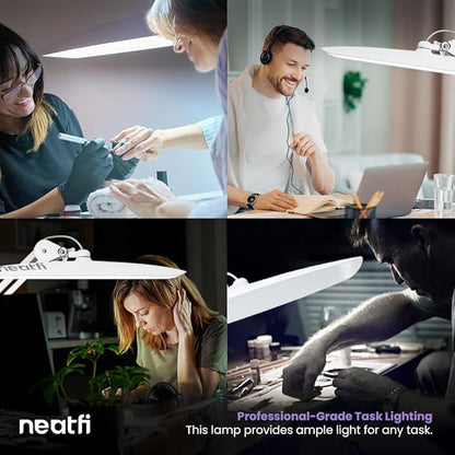 Neatfi XL 2,200 Lumens Adjustable LED Desk Lamp & Task Lamp - Bright, Dimmable Lighting for Office, Crafts, Nails & Hobbies with Clamp (Non-CCT, White)