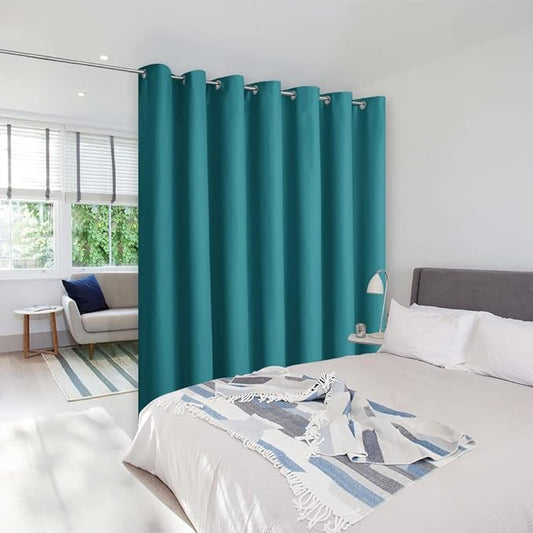 NICETOWN Peacock Blue Curtains for Sliding Glass Door, 84 inch Long, Grommet Single Curtain Panel, Sound Reducing Blackout Curtains for Bedroom/Doorway Living Cabin (1 Panel, 8.3ft Wide by 7ft Long)