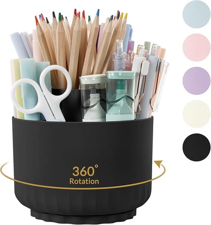 SKYDUE 360 Degree Rotating Pencil Pen Holder for Desk, Dual-Purpose Desk Organizer, Rotating Pencil Cup with 5 Slots, Office Supplies, Desk Decor for Office, School, Home