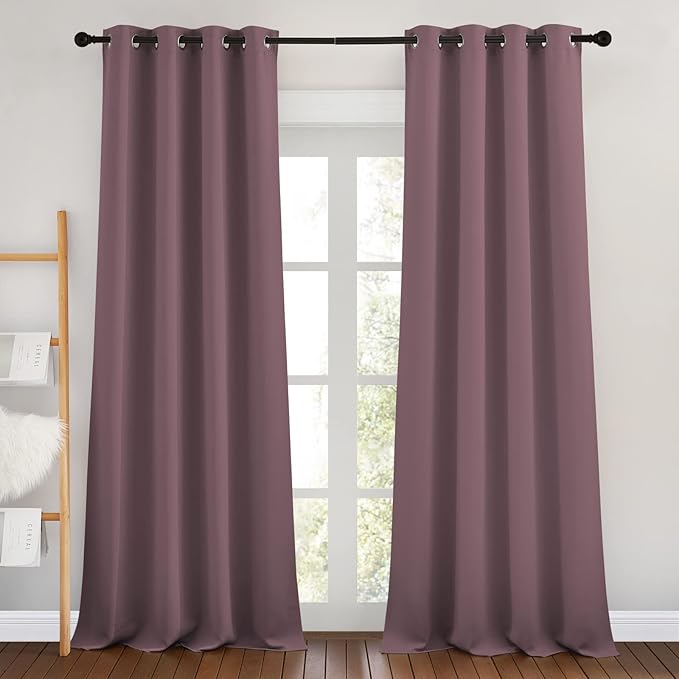 NICETOWN Blackout Curtains 90 inch Length - Triple Weave Energy Saving Sound Reducing Thermal Insulated Solid Grommet Blackout Drapes for Bedroom/Living Room (1 Pair, W46 x L90, Dry Rose)