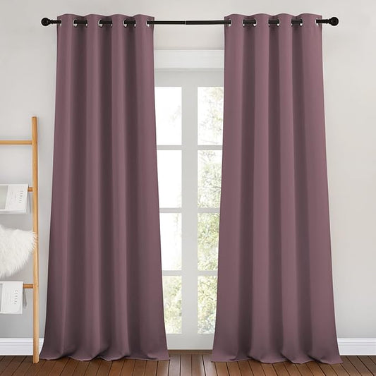 NICETOWN Blackout Curtains 90 inch Length - Triple Weave Energy Saving Sound Reducing Thermal Insulated Solid Grommet Blackout Drapes for Bedroom/Living Room (1 Pair, W46 x L90, Dry Rose)