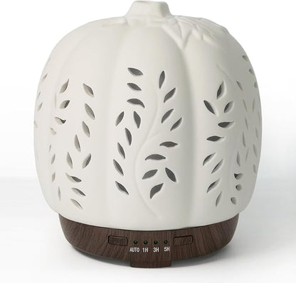 Earnest Living Essential Oil Diffuser Ceramic Diffuser for Halloween Fall Autumn Pumpkin 250ml Timers Night Lights and Auto Off Home Office Humidifier Aromatherapy Diffusers for Essential Oils