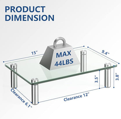 Rfiver Dual Glass Monitor Stand Riser, 2 Pack Computer Monitor Riser, Clear Monitor Stand for Desk, Create More Storage Space Under for Screens/Laptops/Printers