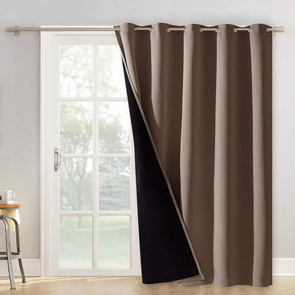 NICETOWN Thermal Insulated 100% Blackout Curtain, Noise Reducing Performance Grommet Slider Curtain Panel with Black Lining, Full Light Blocking Patio Door Panel (70 inches x 84 inches, Cappuccino)