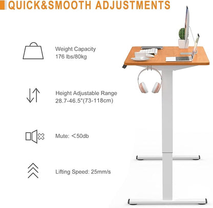 Electric Standing Desk, 43.3" x 23.6" Height Adjustable Sit Stand Desk with Splice Board for Home Office, Computer Desk Memory Preset (White Frame, Cherry Desktop)