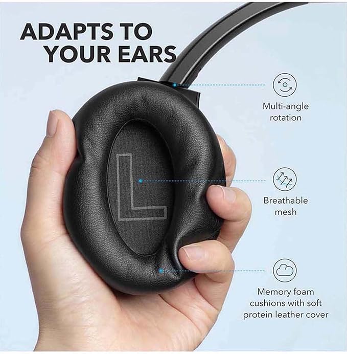 Soundcore Anker Life Q20 Hybrid Active Noise Cancelling Headphones, Wireless Over Ear Bluetooth Headphones, 60H Playtime, Hi-Res Audio, Deep Bass, Memory Foam Ear Cups, for Travel, Home Office