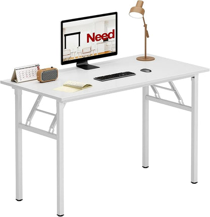 Need Folding Desk for Home Office 39-3/8" Length Modern Folding Table Computer Desk No Install Needed White Color Desktop White Frame AC5DW(100 * 60)