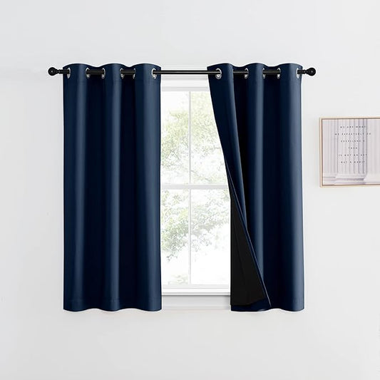 NICETOWN 100% Blackout Curtain with Black Liner, Thermal Insulated 2-Layer Lined Drape, Energy Efficiency Small Window Drapery for Dining Room (Navy, 1 Panel, 42 inches W by 45 inches L)