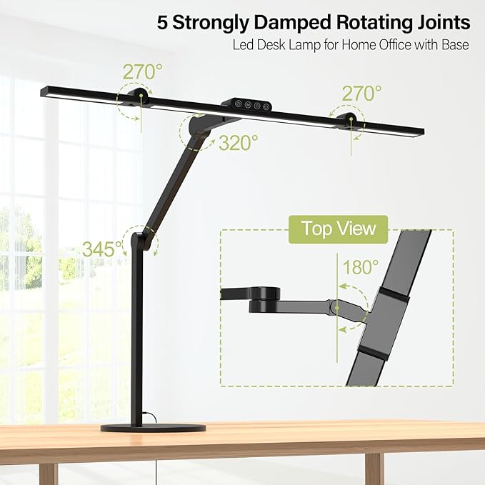 Micomlan Architect Desk Lamp with Atmosphere Lighting, Adjustable Led Desk Light for Home Office with Base, 24W Bright Auto Dimming Table Light with Rotatable Swing Arm for Workbench Computer