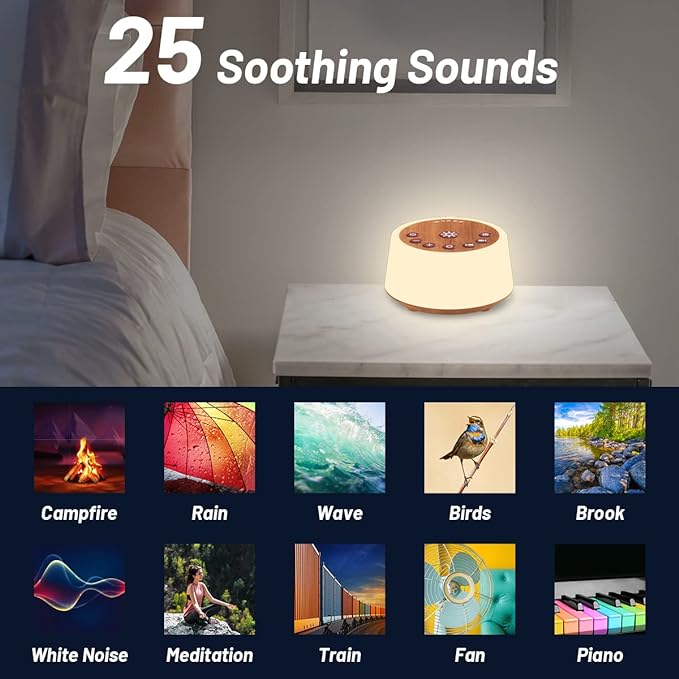 Color Noise Sound Machines with 10 Colors Night Light 25 Soothing Sounds and Sleep White Noise Machine 32 Volume Levels 5 Timers Adjustable Brightness Memory Function for Adult Kid Baby