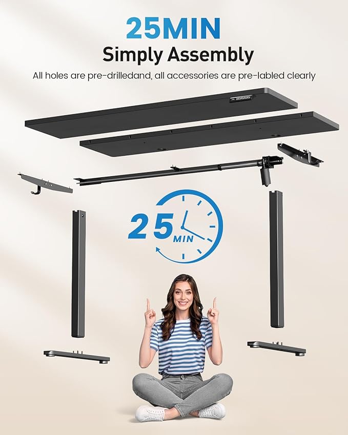 63"× 28" Electric Standing Desk Large Ergonomic Adjustable Sit Stand up Desk Ergonomic Computer Table Desk for Home Office, Black