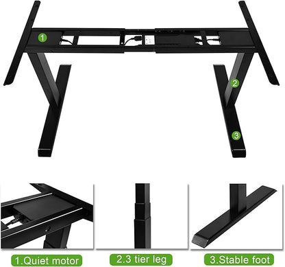 Fromann Electric 3 Tier Legs Dual Motor Standing Desk Frame Sit Stand up Height Adjustable Desk Base for Home and Office (Black)