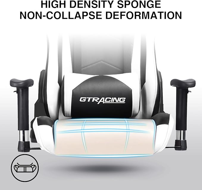 GTRACING Gaming Chair Racing Office Computer Ergonomic Video Game Chair Backrest and Seat Height Adjustable Swivel Recliner with Headrest and Lumbar Pillow Esports Chair (White)