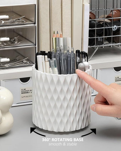 Rotating Pen Pencil Holder for Desk, 5 Slots Unique Grey Desk Pen Organizer Easthetic Desktop Supplies and Accessories for Women Girls, Pen Cup Pencil Caddy for Office Home Art Supply