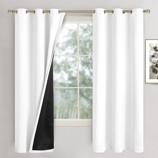 White Blackout Curtains 72 Inch Length 2 Panels for Bedroom Living Room, 100% Light Blocking Thermal Insulated Soundproof Grommet Middle Length Window Curtains for Darkening, Each 42 Inch Wide