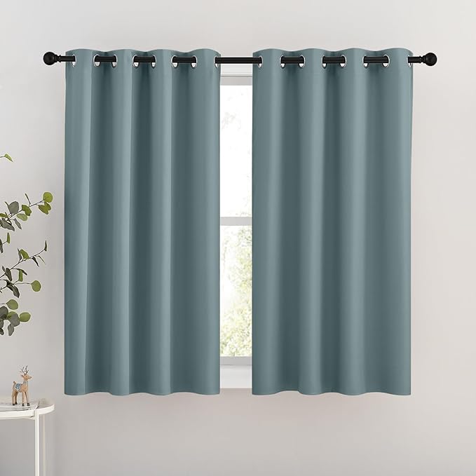 NICETOWN Blackout Greyish Blue Curtains for Bedroom - Thermal Insulated Grommet Solid Window Treatments Energy Saving Sound Reducing Drapes for Bathroom, 2 Panels, W46 x L54