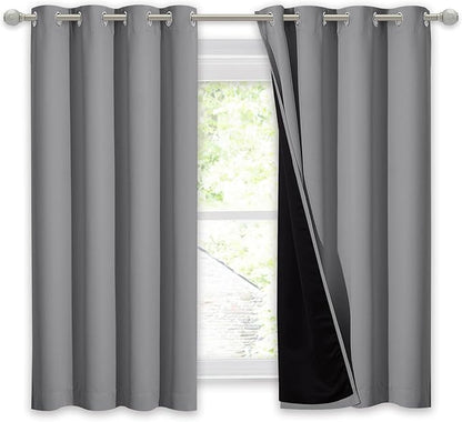 NICETOWN 100% Blackout Curtain with Black Liners, Thermal Insulated Full Blackout 2-Layer Lined Drape, Noise Cancellation Window Drapery for Dining Room (Silver Grey, 1 Panel, 52-inch W by 54-inch L)