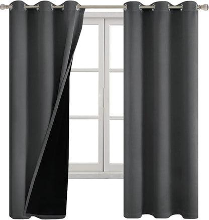 100% Blackout Curtains for Bedroom 63 Inch Length, Thermal Insulated 100% Light Blocking Bedroom Curtains Soundproof Heavy Thick Window Curtains, Each 42 Inch Wide, 2 Panels, Dark Grey