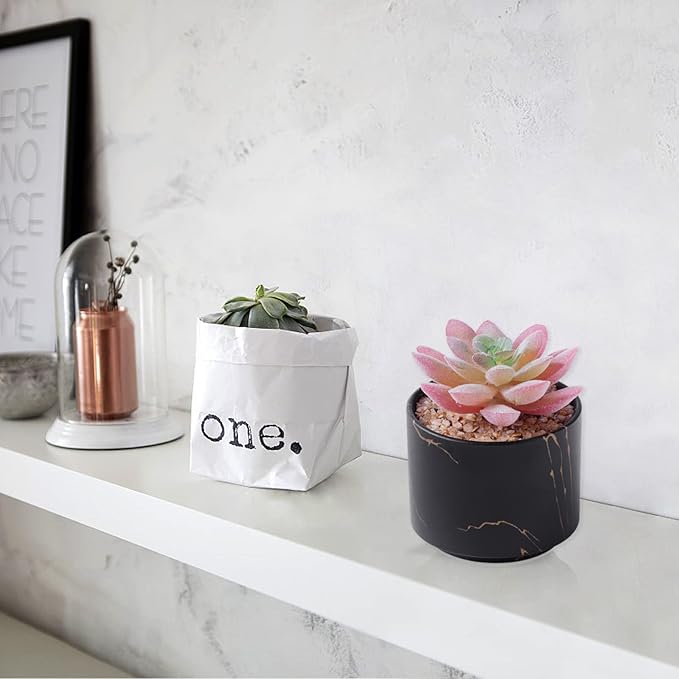 zenmag Mini Succulents Plants Artificial, Fake Succulents in Black Ceramic Pots Cute Desk Accessories 1Pcs Fake Plants for Livingroom,Bathroom,Bedroom Aesthetic Office Decor for Women,Table Decor