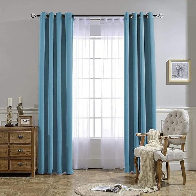 NICETOWN Living Room Blackout Curtains - Window Treatment Thermal Insulated Solid Grommet Blackout Panels/Drapes for Nursery (Teal Blue=Light Blue, Set of 2 Panels, 52 by 95 Inch)