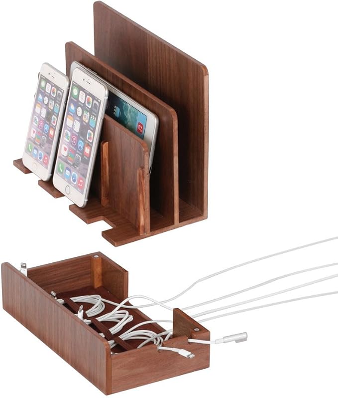 G.U.S. The Original Multi Charging Station | Home Office Desktop Charging Station for Multiple Devices | for Laptops, Tablets, Smart Phone | Phone Holder, Station Dock & Organizer - Walnut