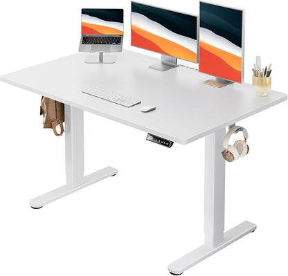 HUANUO Electric Standing Desk, 48" x 30" Whole Piece Desktop, Adjustable Height Computer Desk, 4 Height Memory Settings, Sit Stand Up Desk for Home Office, White