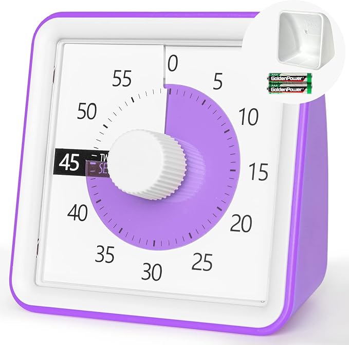 Visual Timer with Protective Case, 60-Minute Countdown Timer for Kids Autism ADHD Classroom Home Office, Countdown Clock for Teaching Work Meeting, Pomodoro Timer for Time Management Education, Purple