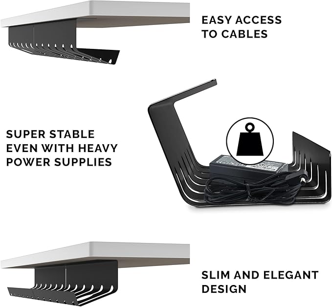 PAMO Cable Management Under Desk for Easy mounting Under-Table I Set of 2 - with 10X Cable Ties I Desk Organizer for Office/Home Office Table Thoughtful Cable Tray Holder