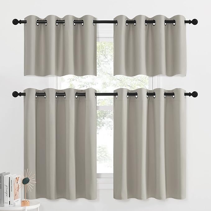 NICETOWN Short Curtains for Small Windows, Thermal Insulated Room Darkening Farmhouse Curtain Shade for Kitchen Grommet Swag Curtain for Living Room, 2 PCs, 52" x 36", Natural