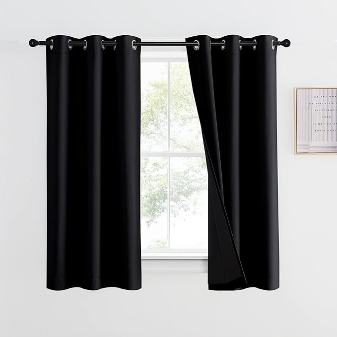 NICETOWN Truly Blackout Curtain 54 inches Length, 2 Thick Layers Completely Blackout Window Treatment Thermal Insulated Lined Drape for Basement Window (Black, 1 Panel, 42 inches Width Each Panel)