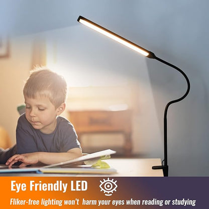 LED Desk Lamp with Clamp, Clamp Light, Tall Desk Lamp with Long Gooseneck, 11W, 850 LMS, 3 Color Modes, 10 Brightness Levels, Eye-Caring, Clip on Desk Light for Reading, Home, Office