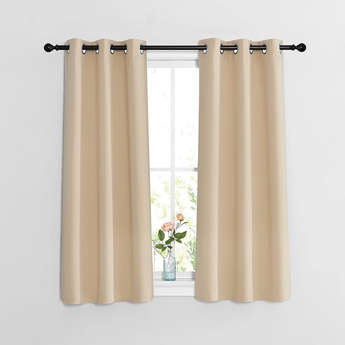 NICETOWN Bedroom Blackout 48 inch Curtains and Drapes - Window Treatment Thermal Insulated Solid Grommet Room Darkening for Bedroom (Biscotti Beige, Set of 2, W37 x L48)