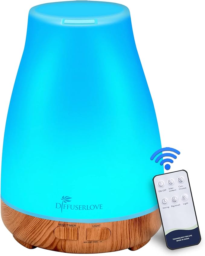 300ML Diffuser Essential Oil Diffuser Remote Control Aromatherapy Diffuser Mist Humidifiers with 7 Color LED Lights for Bedroom Office House Kitchen Yoga