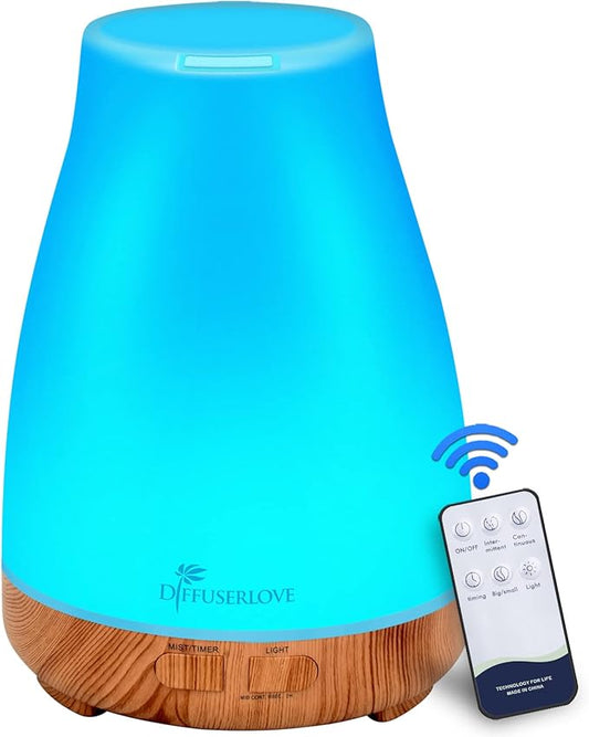 300ML Diffuser Essential Oil Diffuser Remote Control Aromatherapy Diffuser Mist Humidifiers with 7 Color LED Lights for Bedroom Office House Kitchen Yoga