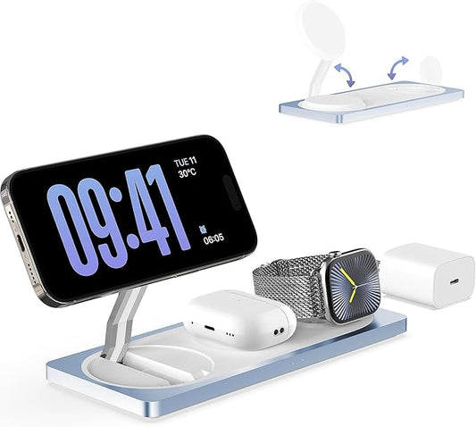 3-in-1 Charging Station for Apple Devices: Used for iPhone and Watch Charging Station with Magsafe Charger Stand, Wireless Charger for iPhone15/14/13/12, Apple Watch 1-9/Ultra, AirPods 3 Pro