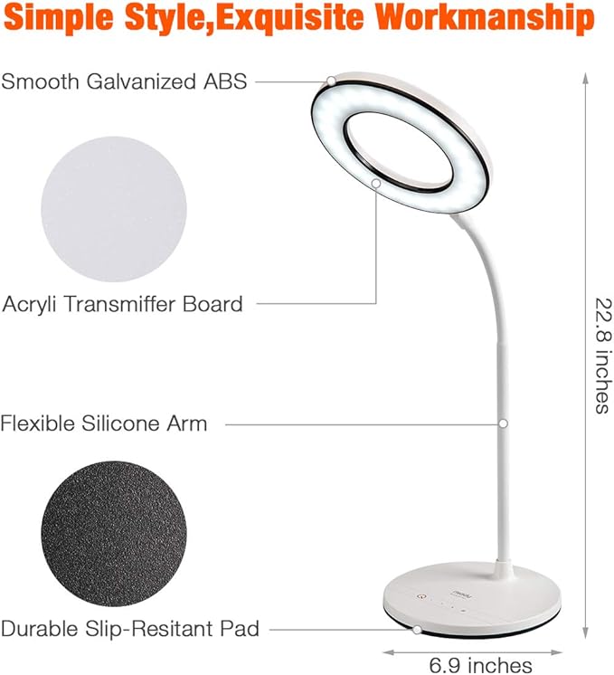 Miady LED Desk Lamp Eye-Caring Table Lamp, 3 Color Modes with 4 Levels of Brightness, Dimmable Office Lamp with Adapter, Touch Control Sensitive, 360° Flexible