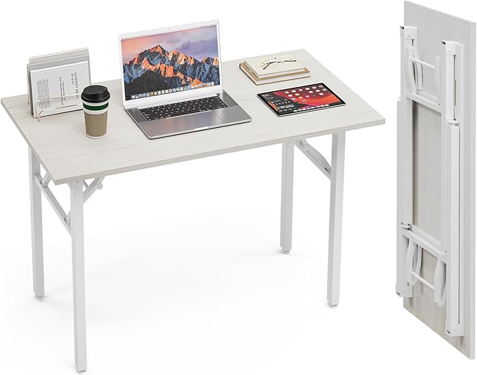 TEMI Small Computer Desk Folding Table - 43.3" Foldable Office Desk, No Assembly, Perfect for Small Spaces in Bedroom, Dorm, or Apartment, Portable Mini Desk or Study Table with Compact Design, White