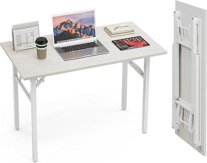 TEMI Small Computer Desk Folding Table - 43.3" Foldable Office Desk, No Assembly, Perfect for Small Spaces in Bedroom, Dorm, or Apartment, Portable Mini Desk or Study Table with Compact Design, White