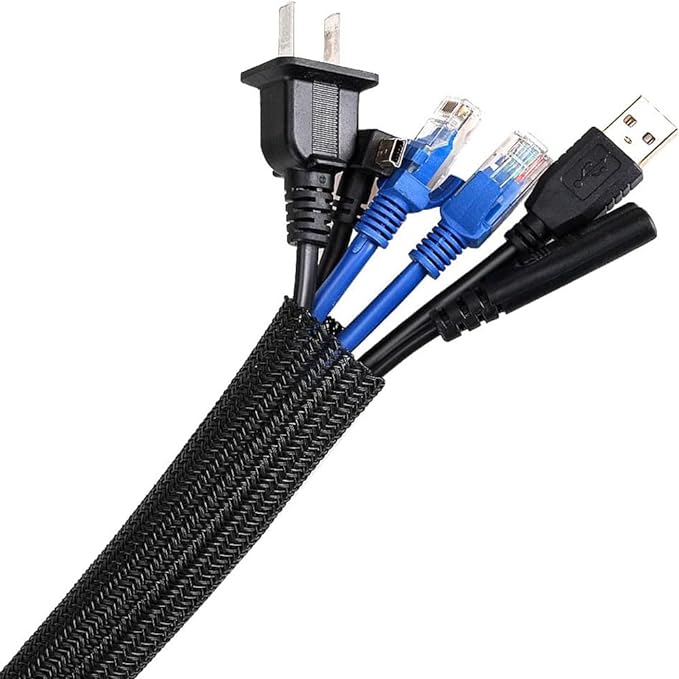 AGPTEK Cable Sleeve Cover, 10ft - 4/5 inch Cord Management Wire Organizer Under Desk, Home Office Computer Wire Cover Hider Cord Protector, Protect Cables from Pet Cat Dog Chewing, Black