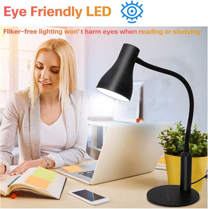 LED Desk Lamp, 3 Lighting Modes and 6 Brightness Levels, 10W Flexible Gooseneck Table Lamp for Living Room and Study, Remote Control with Timing Function, AC Adapter Included (Black)