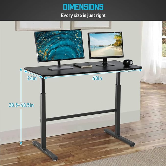 Adjustable Standing Desk, 47" Computer Desk Height Converter Large Desktop Stand Up Desk Fit Dual Monitor for Home Office,Black