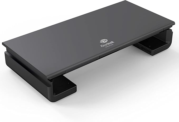 Monitor Stand Riser, Klearlook Foldable Computer Monitor Riser,Height Adjustable Computer Stand, Desk Shelf Riser with Storage Drawer & Tablet Phone Stand for Computer, Desktop, Laptop (Black)