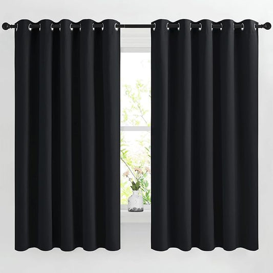 NICETOWN Blackout Curtain Panels 66 inches - Light Reducing Thermal Insulated Solid Grommet Blackout Curtains/Panels/Drapes for Living Room (Set of 2, 66 inches by 66 Inch, Black)