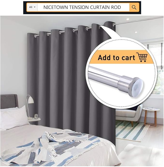 NICETOWN Patio Door Curtain Sound Blocking, Bedroom Privacy Room Divider Curtain Screen Partitions, Thermal Insulated Blackout Closet Sliding Door Curtain (1 Panel, 8.3ft Wide by 7ft Long, Gray)